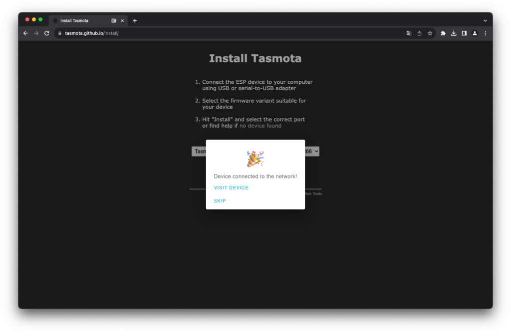 Завершение настройки WIFI Tasmota