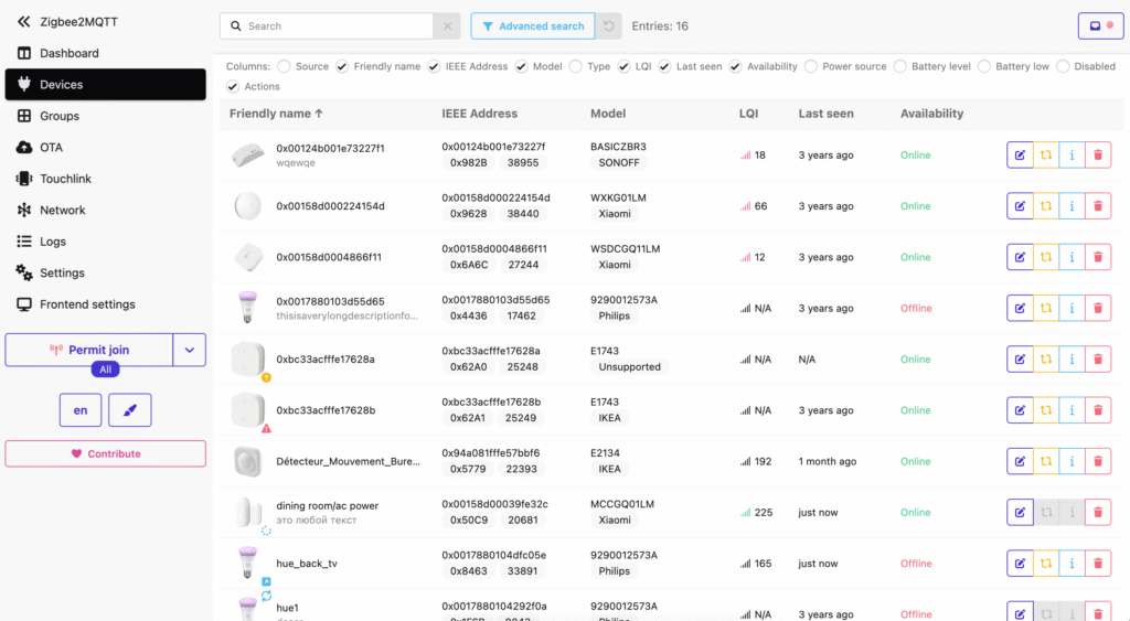 Новый веб-интерфейс windfront в zigbee2mqtt